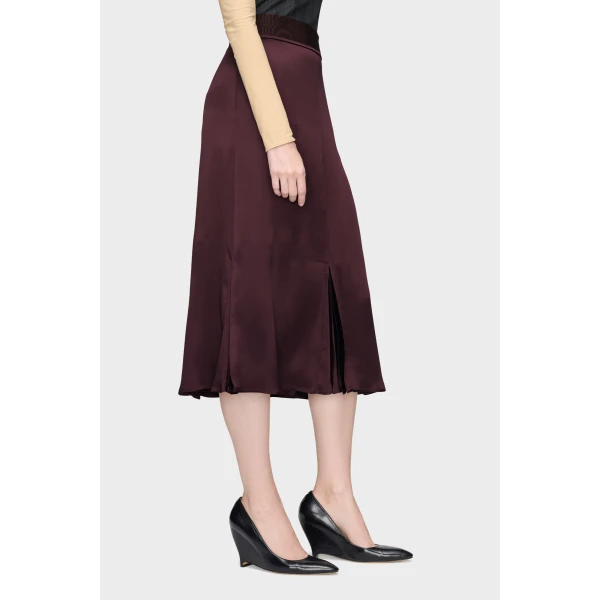 Maison Margiela Washed Silk Satin Midi Skirt in Plum Purple | Midi Skirts | Coveti