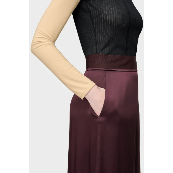 Maison Margiela Washed Silk Satin Midi Skirt in Plum Purple | Midi Skirts | Coveti