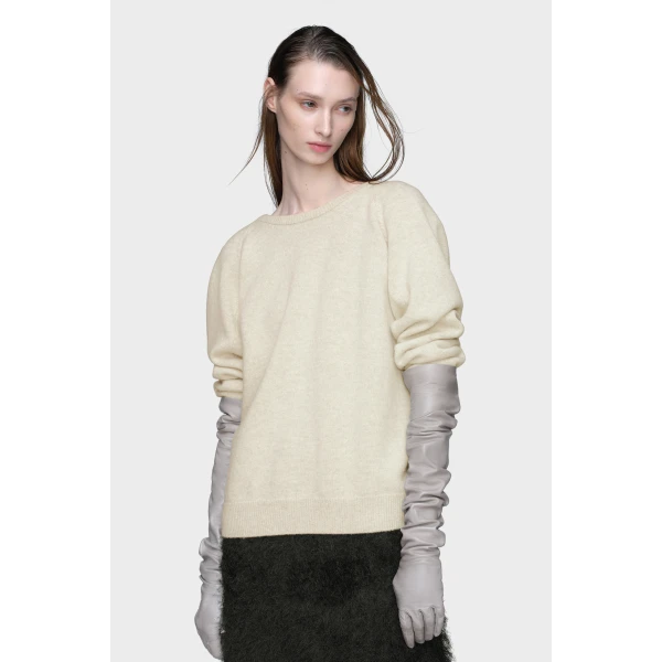 Maison Margiela Wide-Neck Wool Knit Top in Light Grey | Sweaters | Coveti