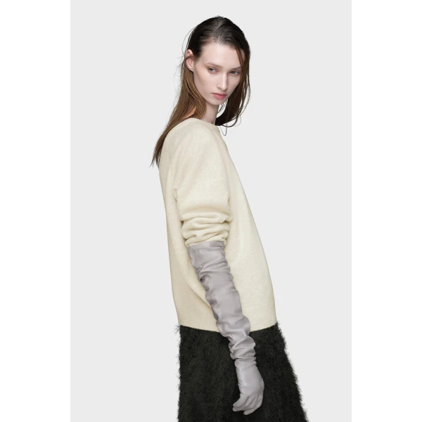 Maison Margiela Wide-Neck Wool Knit Top in Light Grey | Sweaters | Coveti