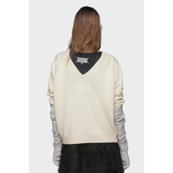 Maison Margiela Wide-Neck Wool Knit Top in Light Grey | Sweaters | Coveti