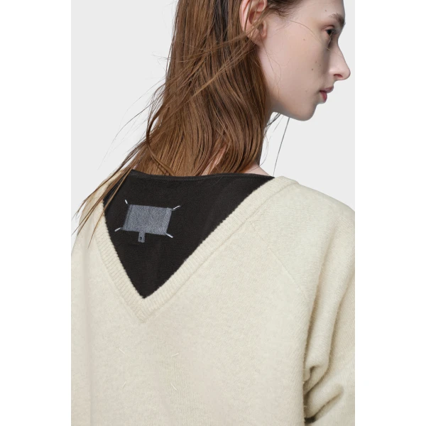 Maison Margiela Wide-Neck Wool Knit Top in Light Grey | Sweaters | Coveti