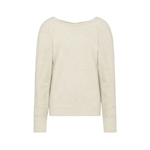 Wide-Neck Wool Knit Top in Light Grey