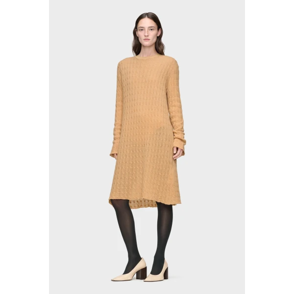 Maison Margiela Wool Cashmere Knit Midi Dress in Camel | Midi Dresses | Coveti