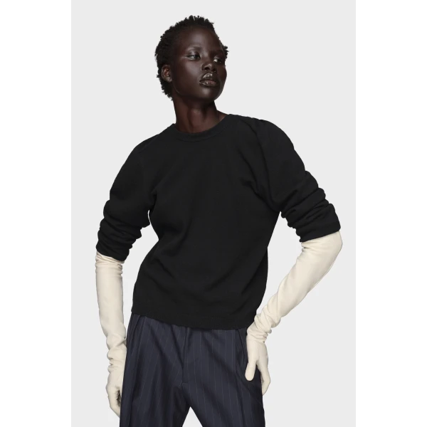 Maison Margiela Wool Knit Top in Black | Sweaters | Coveti