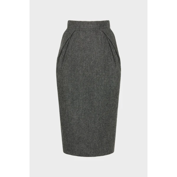 Maison Margiela Wool Midi Skirt in Dark Grey | Midi Skirts | Coveti