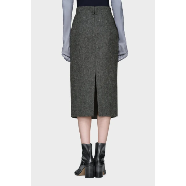 Maison Margiela Wool Midi Skirt in Dark Grey | Midi Skirts | Coveti