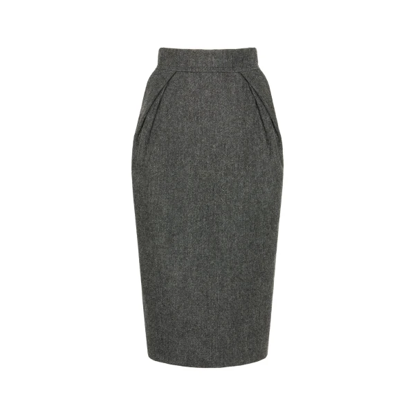 Wool Midi Skirt in Dark Grey