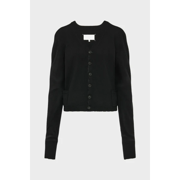 Maison Margiela Wool V-Neck Cardigan in Black | Cardigan | Coveti