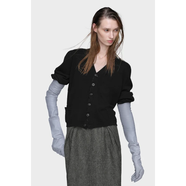Maison Margiela Wool V-Neck Cardigan in Black | Cardigan | Coveti