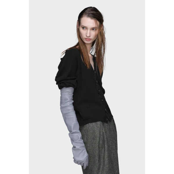 Maison Margiela Wool V-Neck Cardigan in Black | Cardigan | Coveti