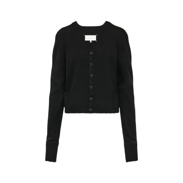 Wool V-Neck Cardigan in Black