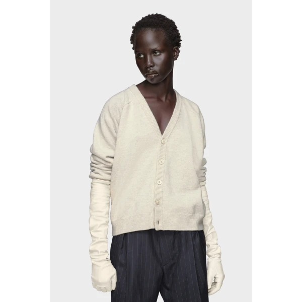 Maison Margiela Wool V-Neck Cardigan in Light Grey | Cardigan | Coveti