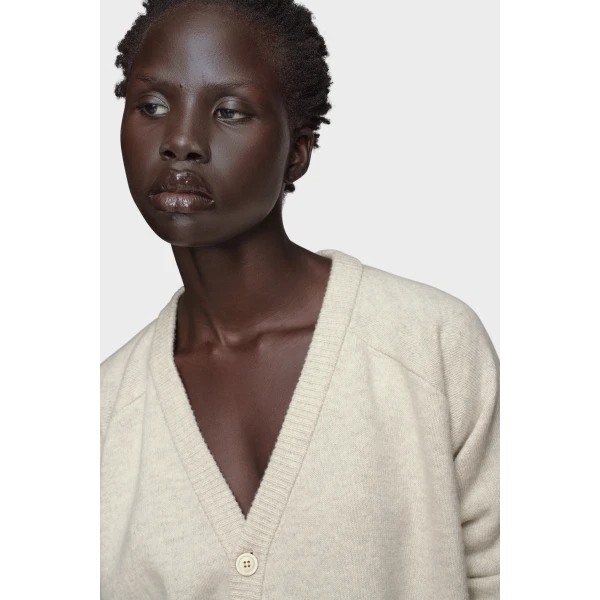 Maison Margiela Wool V-Neck Cardigan in Light Grey | Cardigan | Coveti