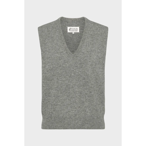 Maison Margiela Wool V-Neck Gilet in Grey | Vests | Coveti