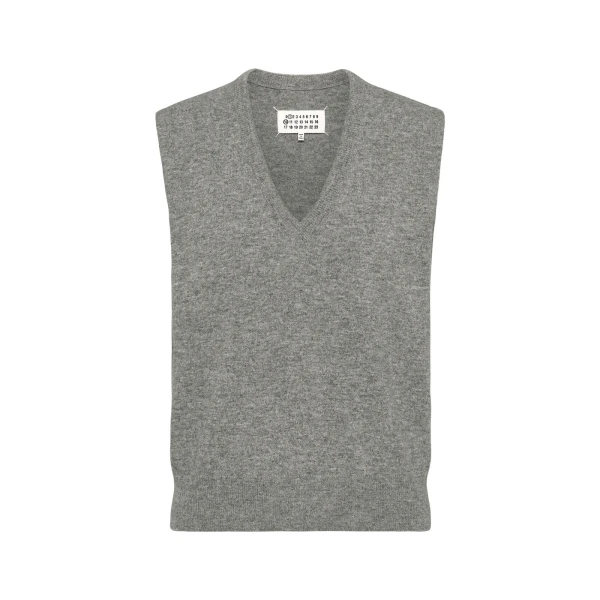 Wool V-Neck Gilet in Grey