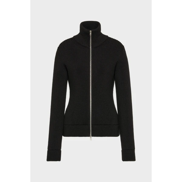 Maison Margiela Wool Zipped Cardigan in Black | Cardigan | Coveti