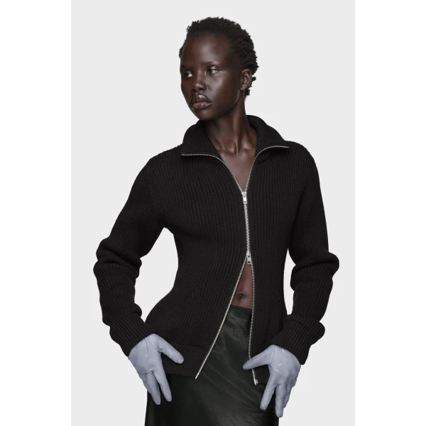 Maison Margiela Wool Zipped Cardigan in Black | Cardigan | Coveti