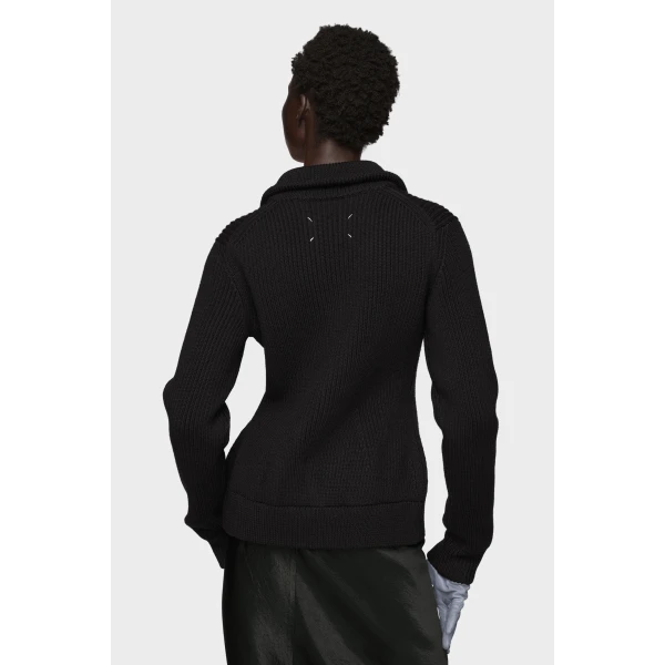 Maison Margiela Wool Zipped Cardigan in Black | Cardigan | Coveti