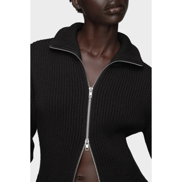 Maison Margiela Wool Zipped Cardigan in Black | Cardigan | Coveti