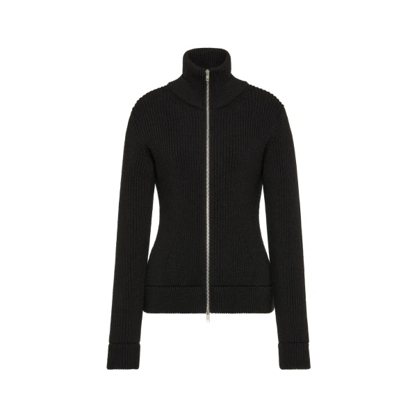 Wool Zipped Cardigan in Black