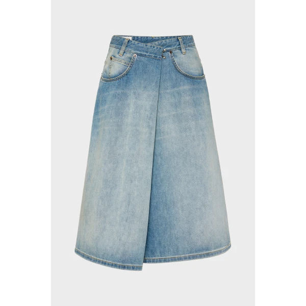 Maison Margiela Wrap Denim Midi Skirt in Blue Jeans | Denim Skirts | Coveti