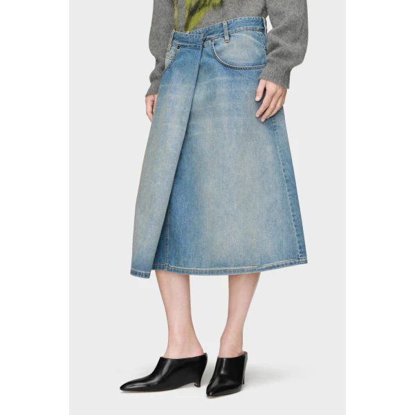 Maison Margiela Wrap Denim Midi Skirt in Blue Jeans | Denim Skirts | Coveti