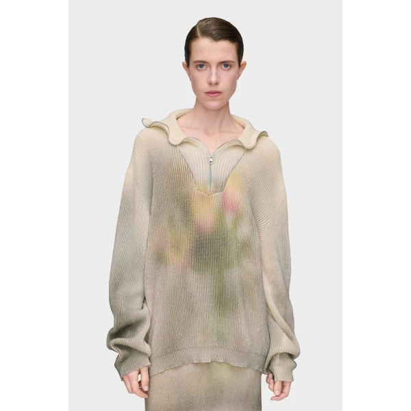 Maison Margiela Zip Knit Pullover in Ecru | Sweaters | Coveti