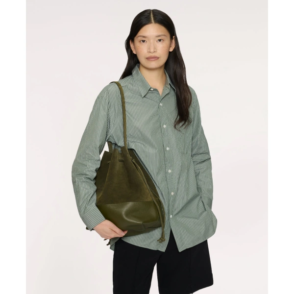 Mansur Gavriel Drawstring Cabas in Algae Suede, view 2 | Bucket Bags