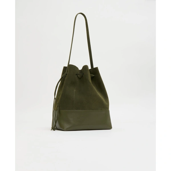 Mansur Gavriel Drawstring Cabas in Algae Suede, view 3 | Bucket Bags