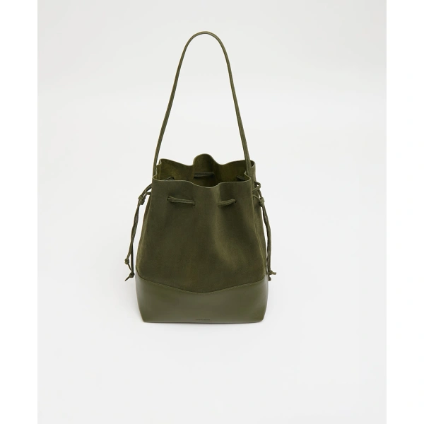 Mansur Gavriel Drawstring Cabas in Algae Suede, view 4 | Bucket Bags