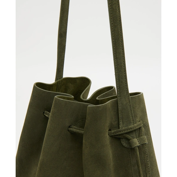 Mansur Gavriel Drawstring Cabas in Algae Suede, view 5 | Bucket Bags