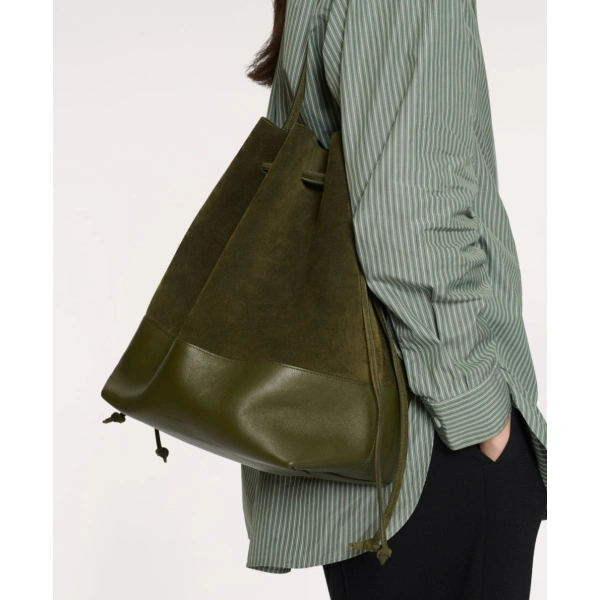 Mansur Gavriel Drawstring Cabas in Algae Suede, view 6 | Bucket Bags