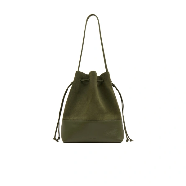 Drawstring Cabas in Algae Suede