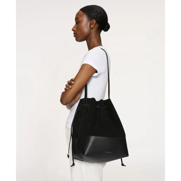 Mansur Gavriel Drawstring Cabas in Black Suede, view 2 | Bucket Bags