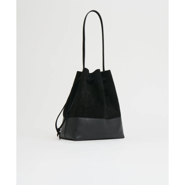 Mansur Gavriel Drawstring Cabas in Black Suede, view 3 | Bucket Bags