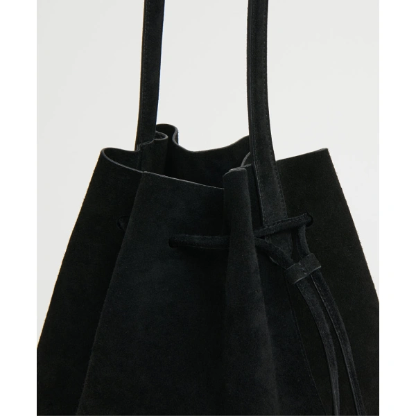 Mansur Gavriel Drawstring Cabas in Black Suede, view 5 | Bucket Bags