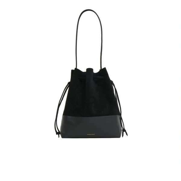 Drawstring Cabas in Black Suede