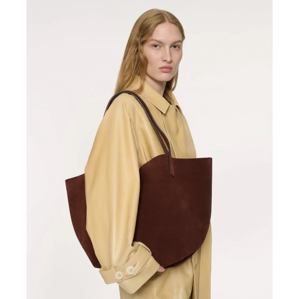Mansur Gavriel Everyday Soft Tote in Chocolate Suede, view 2 | Totes & Top-Handle Bags