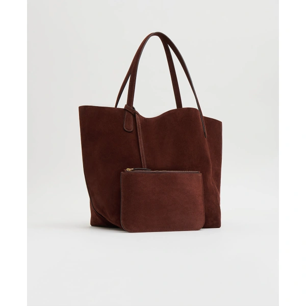Mansur Gavriel Everyday Soft Tote in Chocolate Suede, view 3 | Totes & Top-Handle Bags