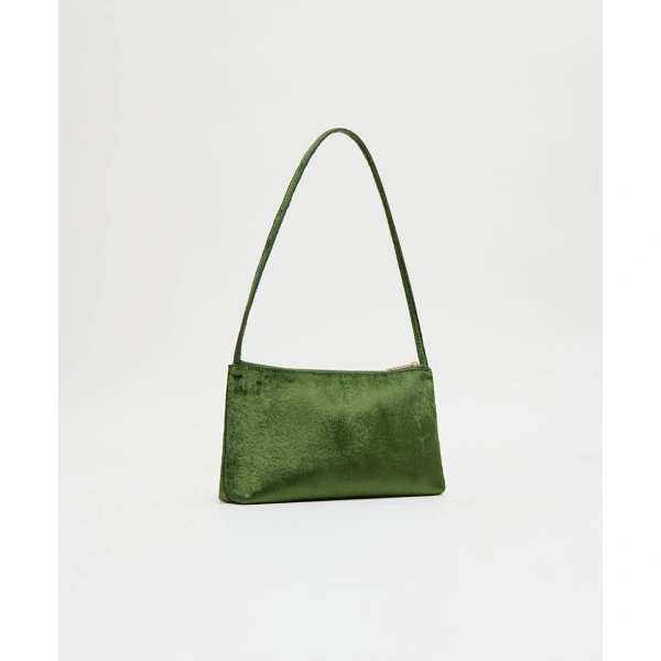 Mansur Gavriel Gaia Shoulder Bag in Olive Plush Velvet, view 3 | Shoulder & Crossbody Bags