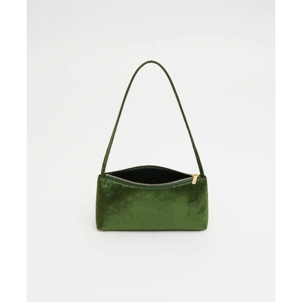 Mansur Gavriel Gaia Shoulder Bag in Olive Plush Velvet, view 4 | Shoulder & Crossbody Bags