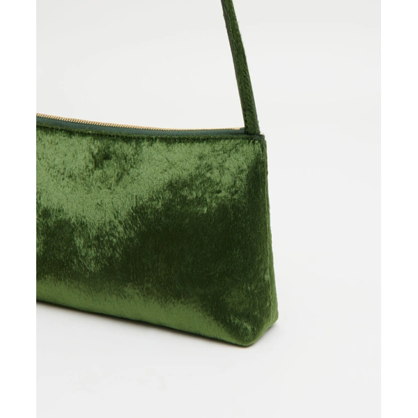 Mansur Gavriel Gaia Shoulder Bag in Olive Plush Velvet, view 5 | Shoulder & Crossbody Bags