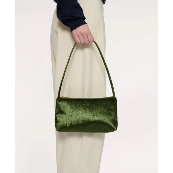 Mansur Gavriel Gaia Shoulder Bag in Olive Plush Velvet, view 6 | Shoulder & Crossbody Bags