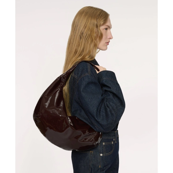 Mansur Gavriel Gnocchi Bag in Aubergine Soft Patent, view 2 | Hobo Bags