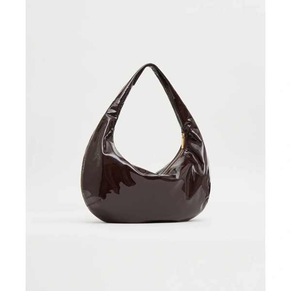 Mansur Gavriel Gnocchi Bag in Aubergine Soft Patent, view 3 | Hobo Bags