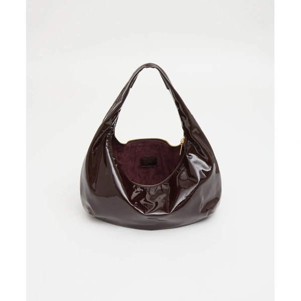 Mansur Gavriel Gnocchi Bag in Aubergine Soft Patent, view 4 | Hobo Bags