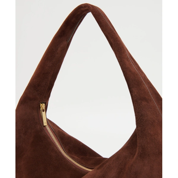 Mansur Gavriel Gnocchi Bag in Chocolate Suede, view 4 | Hobo Bags