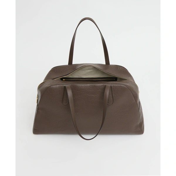 Mansur Gavriel Helios Travel Bag in Ebony Stamped Lambskin, view 3 | Totes & Top-Handle Bags