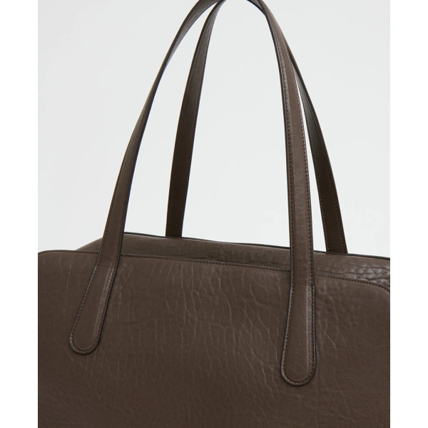 Mansur Gavriel Helios Travel Bag in Ebony Stamped Lambskin, view 4 | Totes & Top-Handle Bags